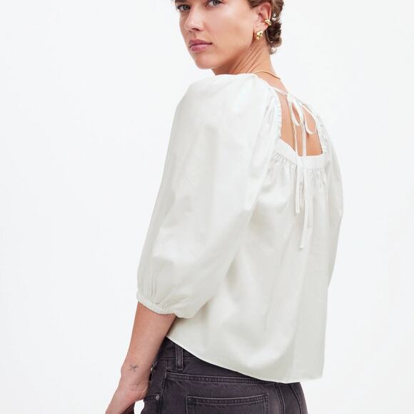 NWT Madewell Puff-Sleeve Babydoll Top Eyelet White Size 14 - Picture 3 of 9